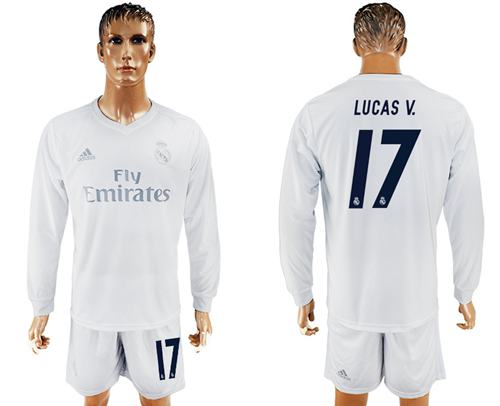 Real Madrid #17 Lucas V. Marine Environmental Protection Home Long Sleeves Soccer Club Jersey - Click Image to Close